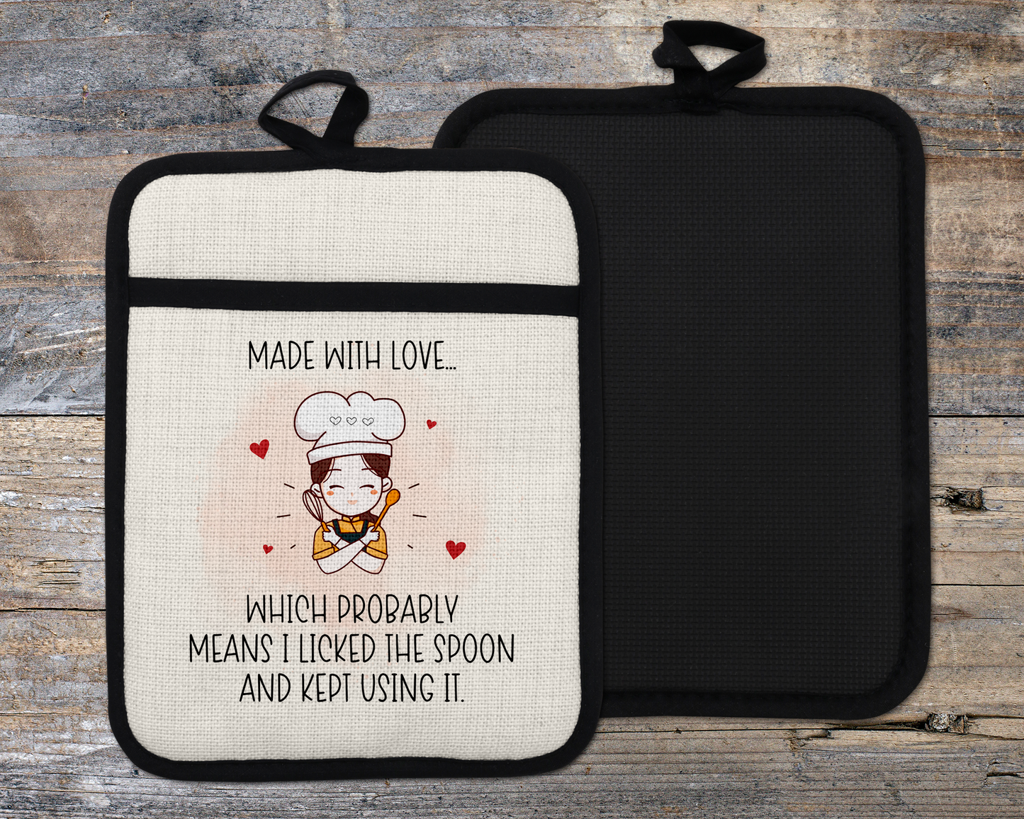 Made with Love saying Oven Mitt, Funny Kitchen Decor, Gift for Mom
