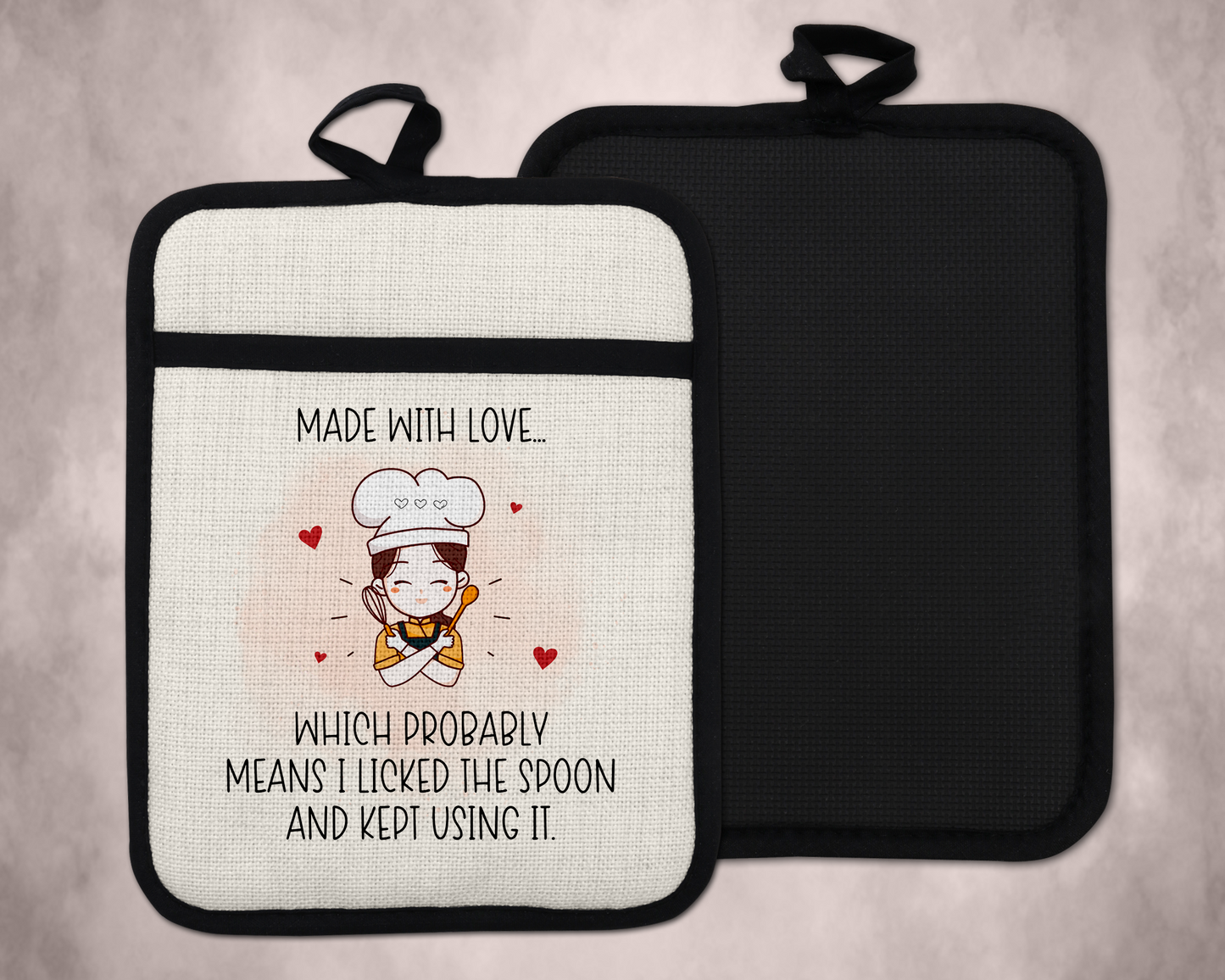 Made with Love saying Oven Mitt, Funny Kitchen Decor, Gift for Mom