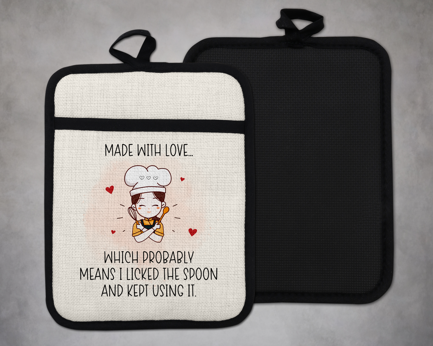 Made with Love saying Oven Mitt, Funny Kitchen Decor, Gift for Mom