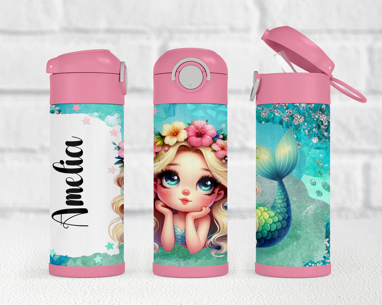 Personalized Mermaid Kids Water Bottle - 12oz Flip Top Hydration Bottle for School On-the-Go Gifts