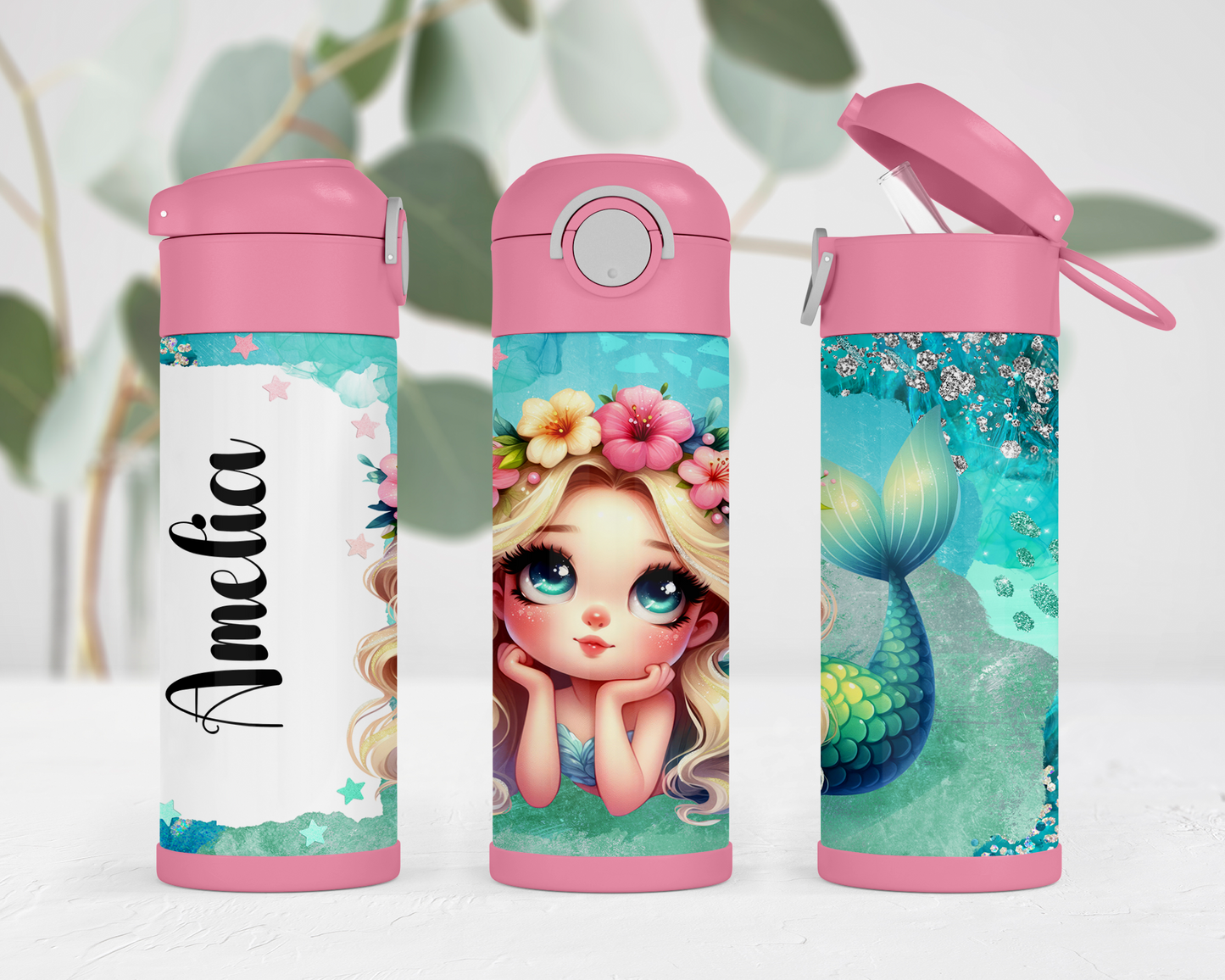 Personalized Mermaid Kids Water Bottle - 12oz Flip Top Hydration Bottle for School On-the-Go Gifts