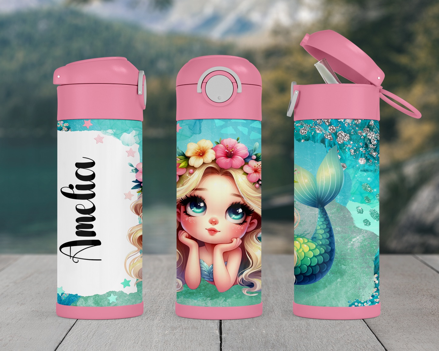 Personalized Mermaid Kids Water Bottle - 12oz Flip Top Hydration Bottle for School On-the-Go Gifts