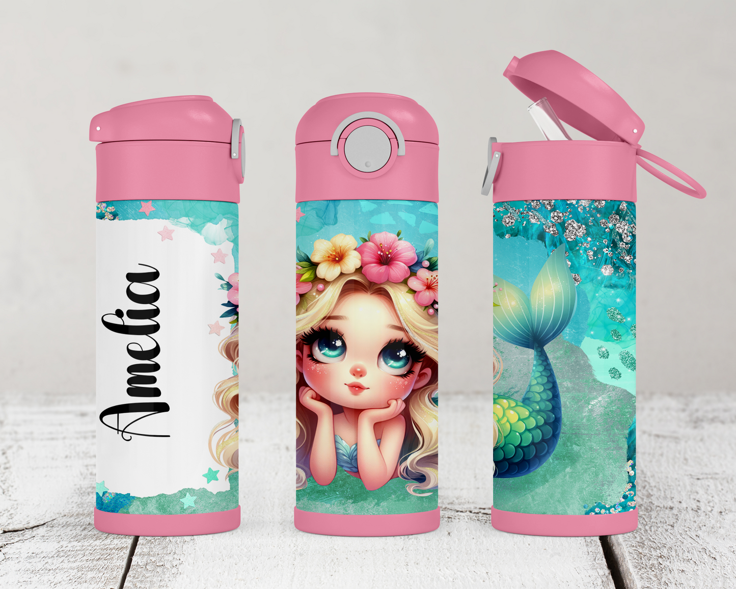 Personalized Mermaid Kids Water Bottle - 12oz Flip Top Hydration Bottle for School On-the-Go Gifts