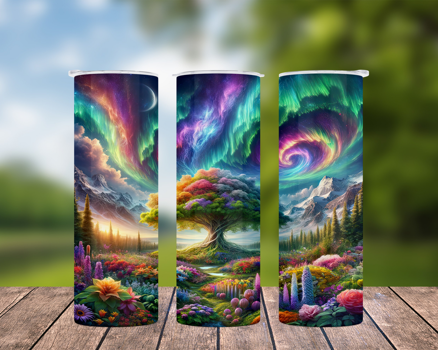 Tree of Life Northern Lights Tumbler - Unique Water Bottle for Adventure