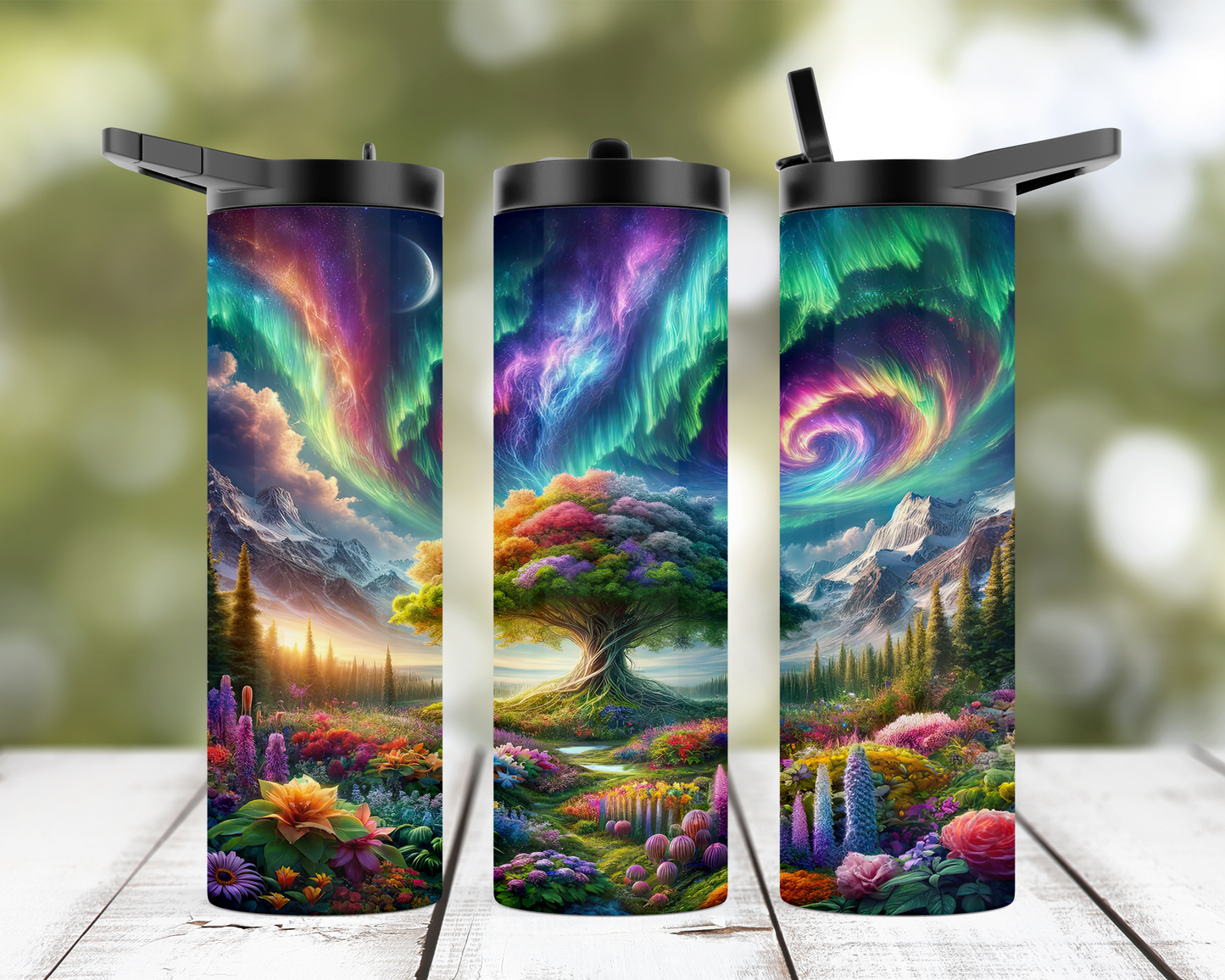 Tree of Life Northern Lights Tumbler - Unique Water Bottle for Adventure