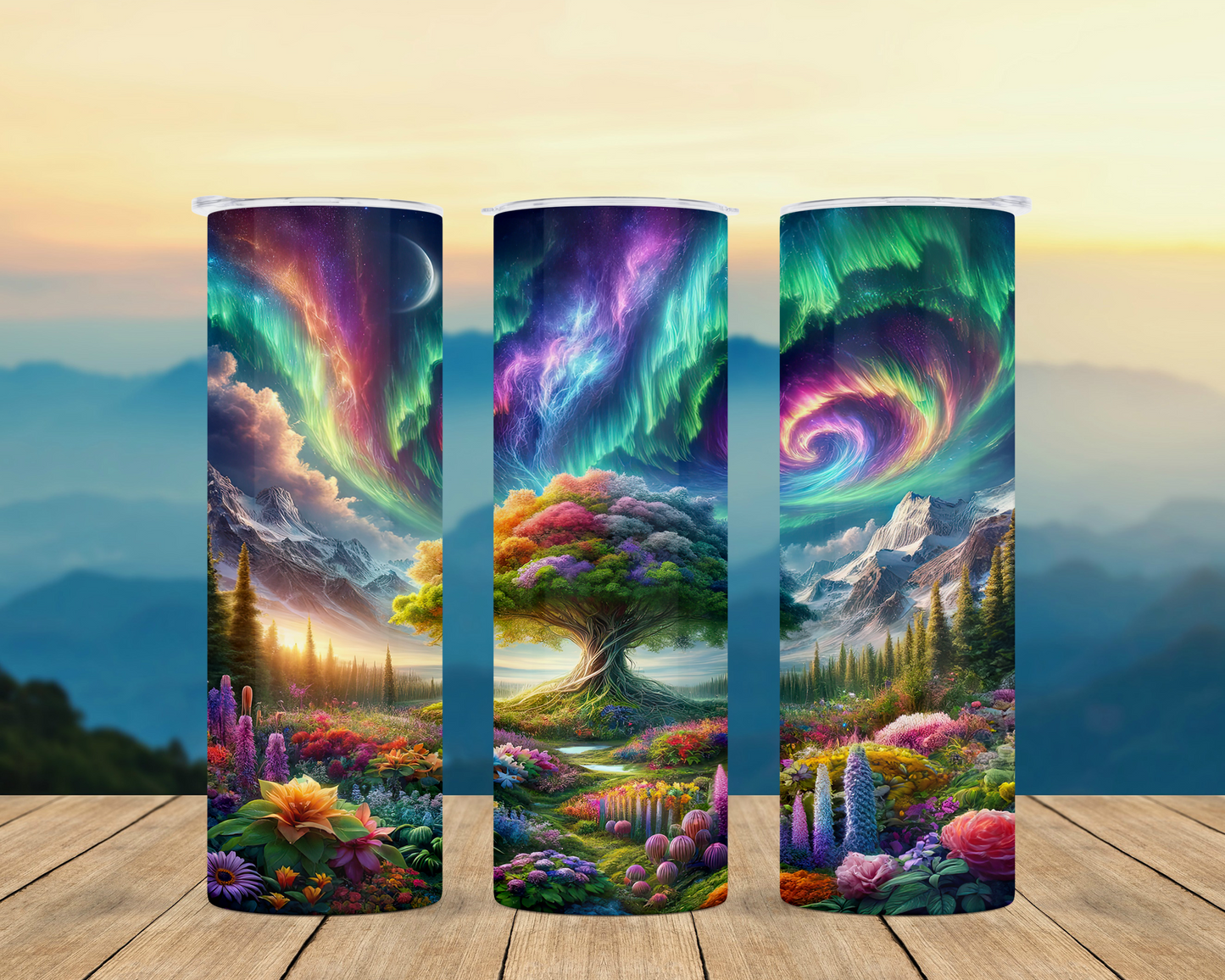 Tree of Life Northern Lights Tumbler - Unique Water Bottle for Adventure