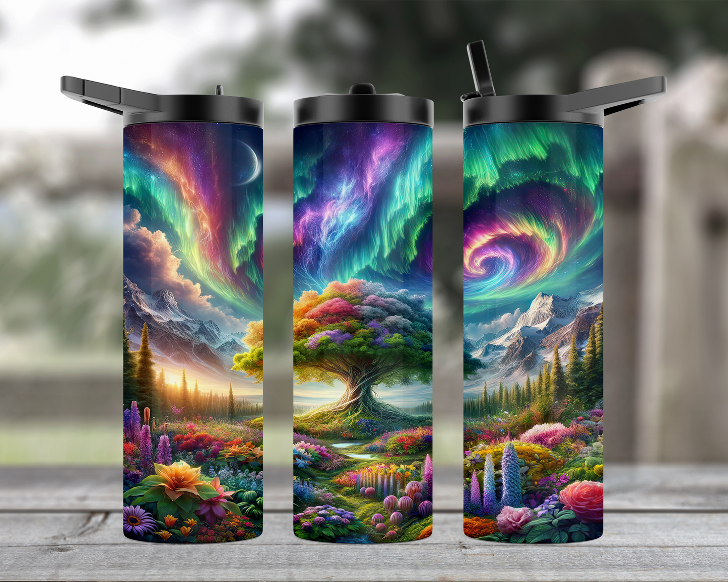 Tree of Life Northern Lights Tumbler - Unique Water Bottle for Adventure