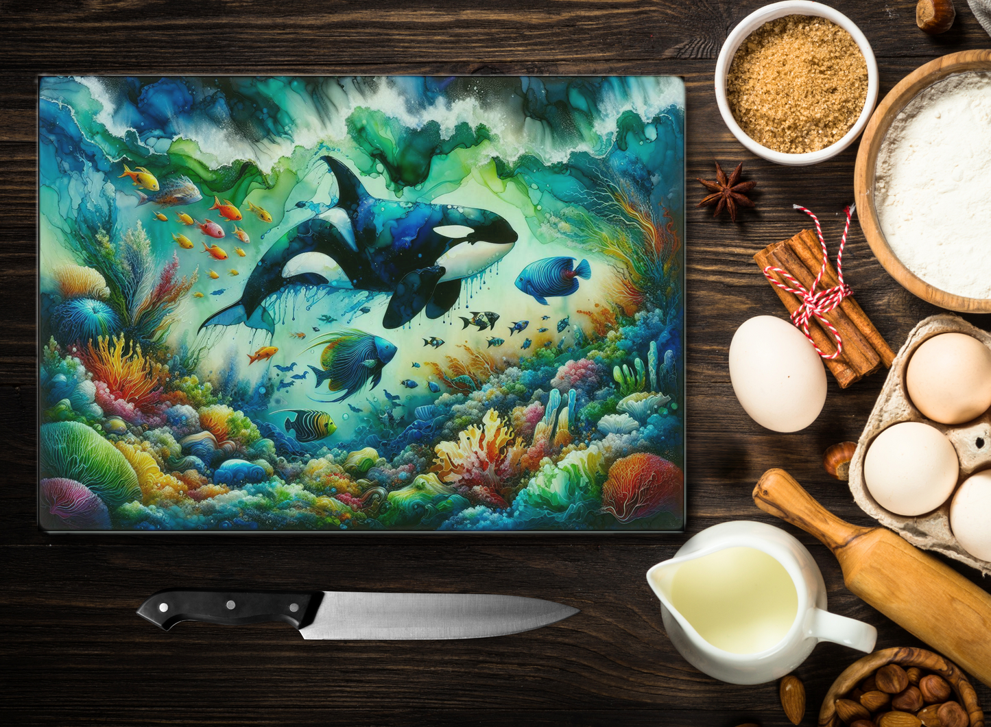 Orca Glass Cutting Board - Perfect Gift for Orca Lovers Ideal for Serving Challah