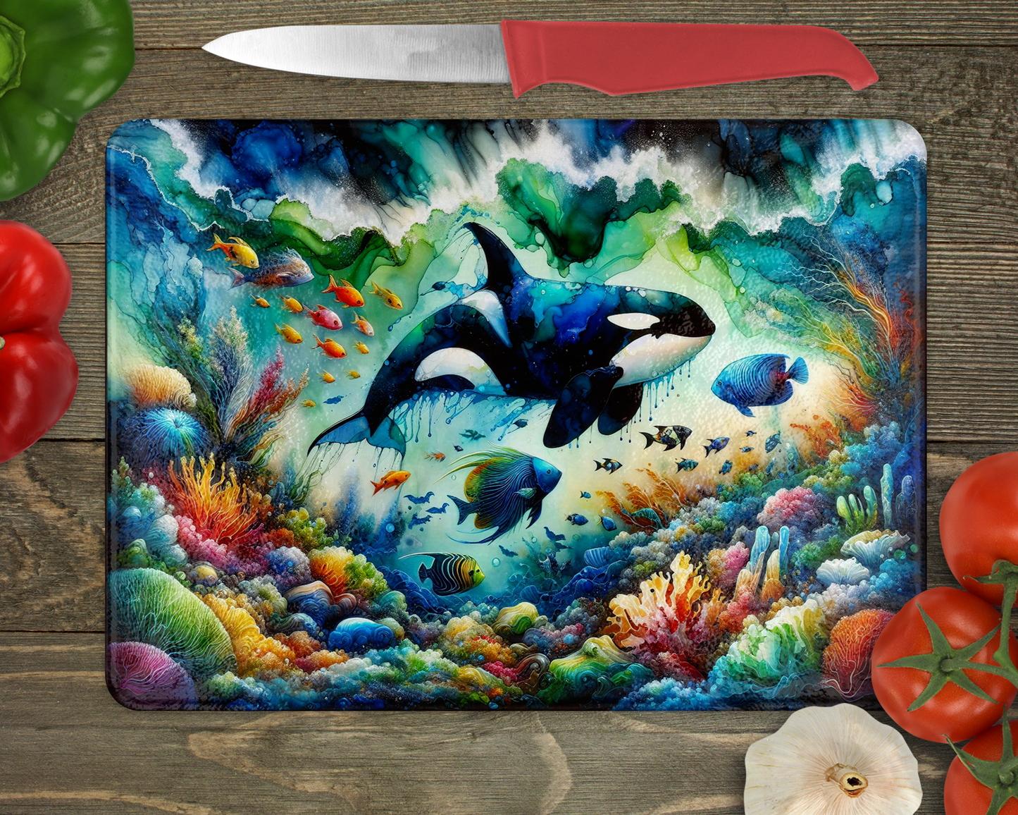 Orca Glass Cutting Board - Perfect Gift for Orca Lovers Ideal for Serving Challah