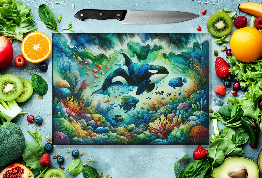 Orca Glass Cutting Board - Perfect Gift for Orca Lovers Ideal for Serving Challah