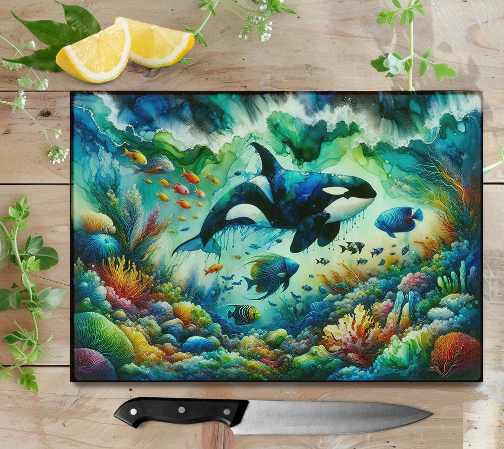 Orca Glass Cutting Board - Perfect Gift for Orca Lovers Ideal for Serving Challah