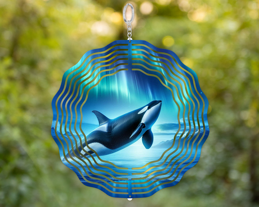 Orca Northern Lights Double-Sided Metal Wind Spinner - Unique Yard or Porch Decor Perfect Ocean Lover Gift for Mothers Day