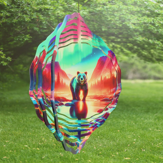 Bear Mountain Wind Spinner - Northern Lights Garden Art for Bear Lovers Ideal Mothers Day Gift