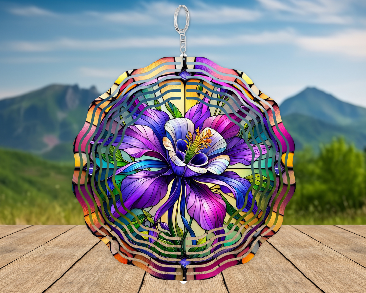 Vibrant Flower Wind Spinner - Handmade Faux Stained Glass Art