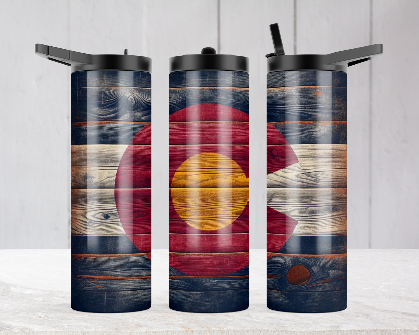 Rustic Wood Colorado Logo Tumbler 20 oz, Dual Lid Water Bottle Design, Unique Gift for Colorado Lover, Travel Souvenir, Mountain Travel Mug,