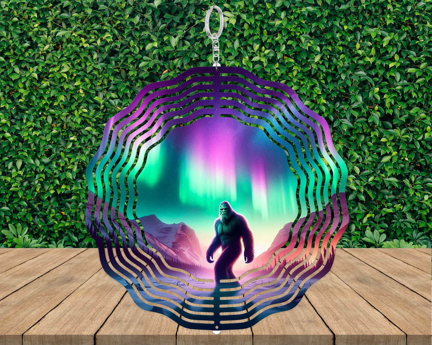 Sasquatch Wind Spinner - Northern Lights Design Perfect Gift for Bigfoot Enthusiasts Unique Hanging Porch Decor Yard Art