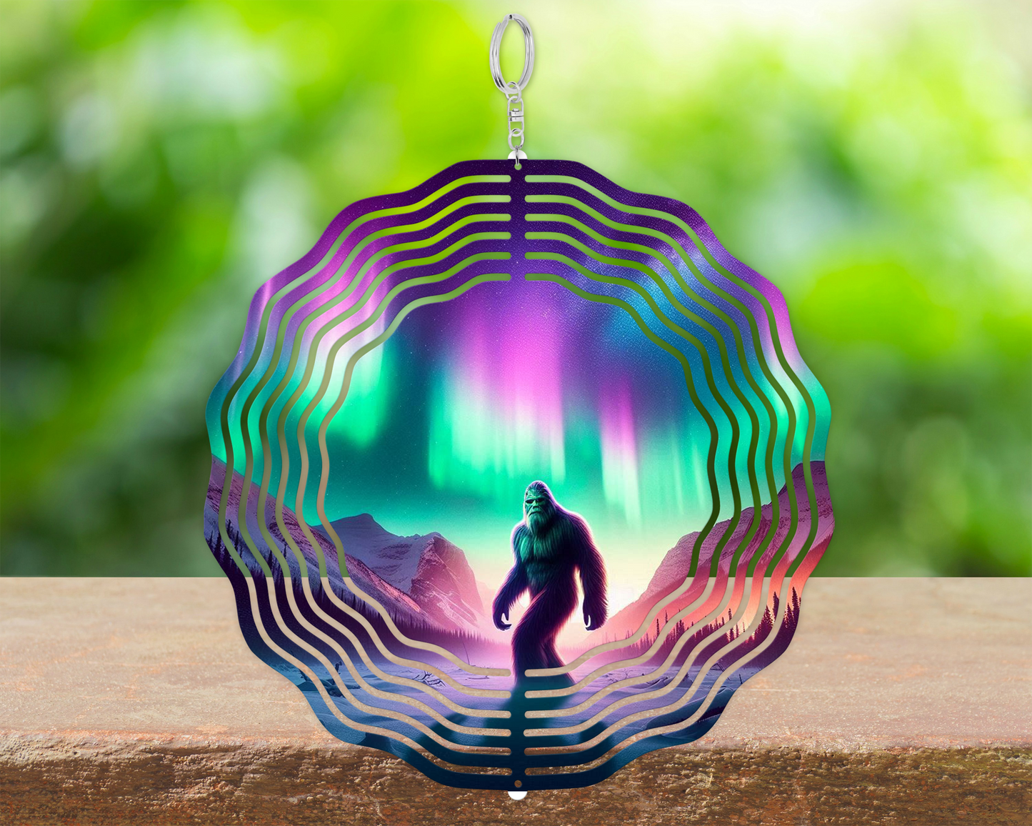 Sasquatch Wind Spinner - Northern Lights Design Perfect Gift for Bigfoot Enthusiasts Unique Hanging Porch Decor Yard Art