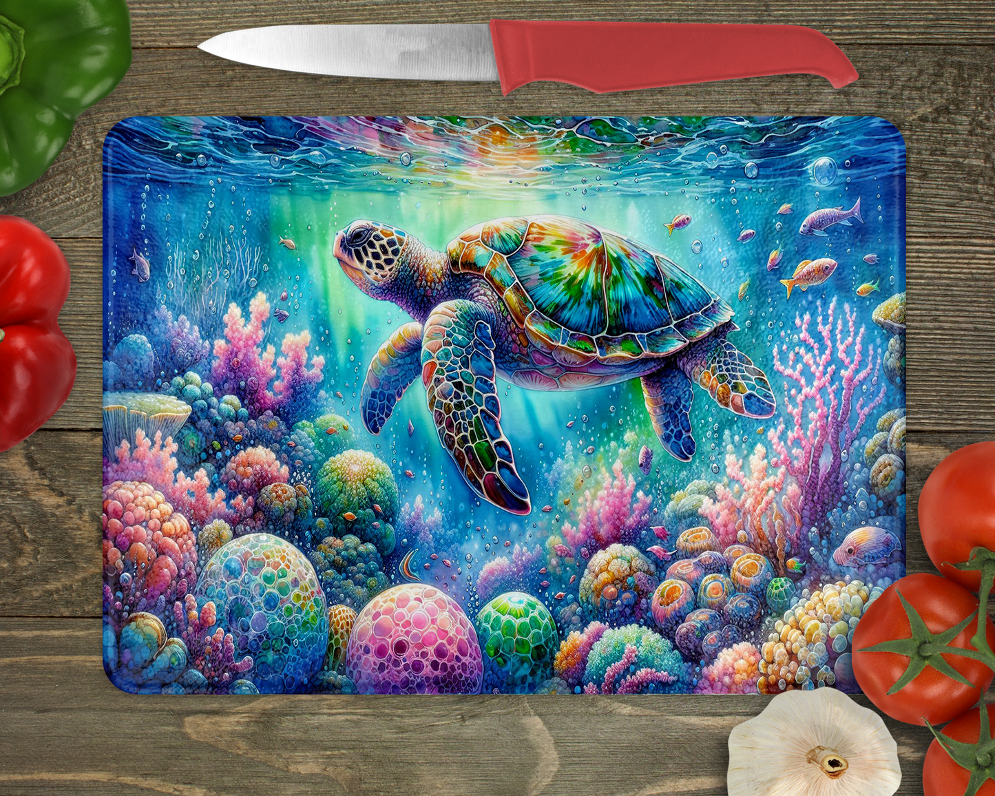 Sea Turtle Glass Cutting Board - Perfect Ocean Lover Gift for Weddings Engagements