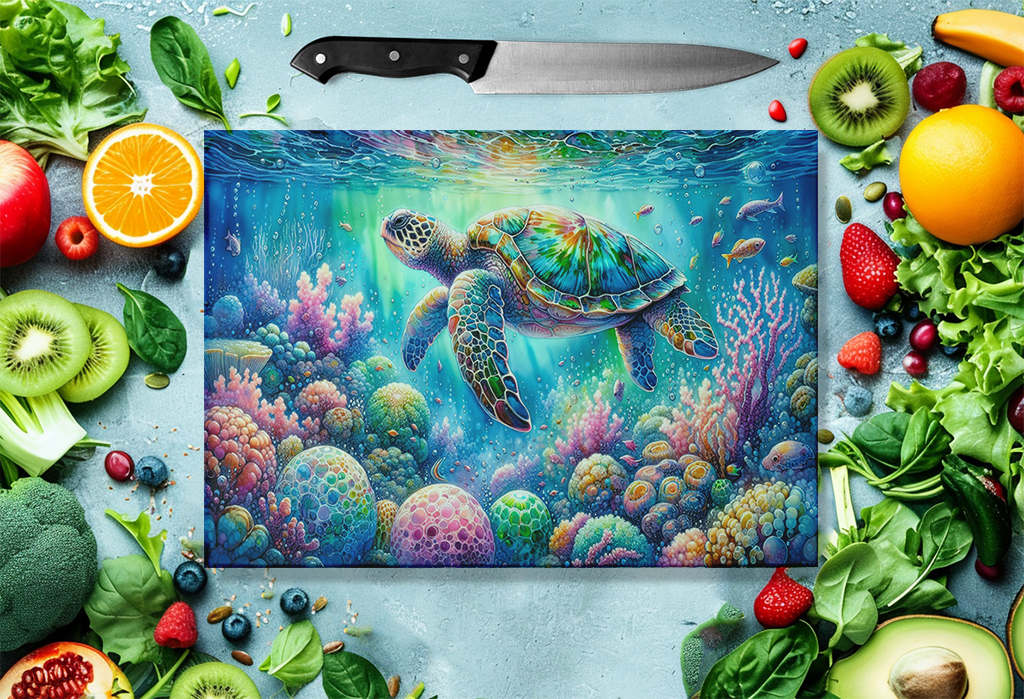 Sea Turtle Glass Cutting Board - Perfect Ocean Lover Gift for Weddings Engagements