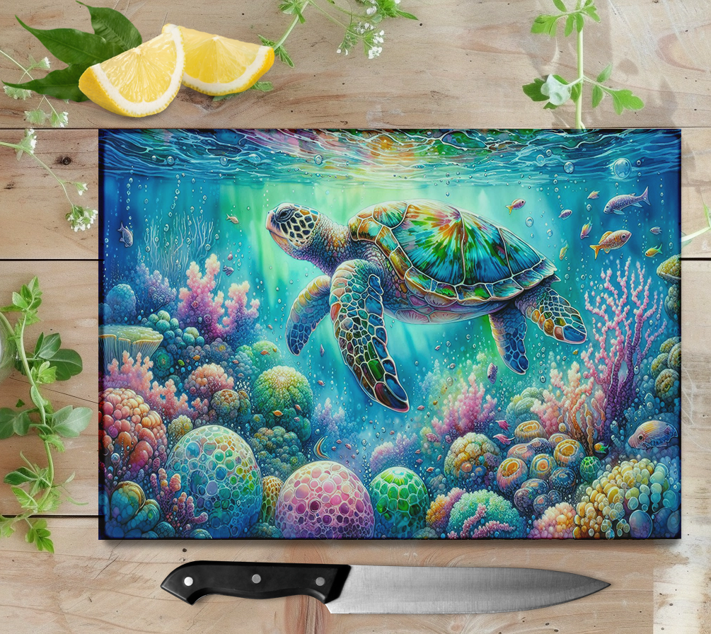 Sea Turtle Glass Cutting Board - Perfect Ocean Lover Gift for Weddings Engagements