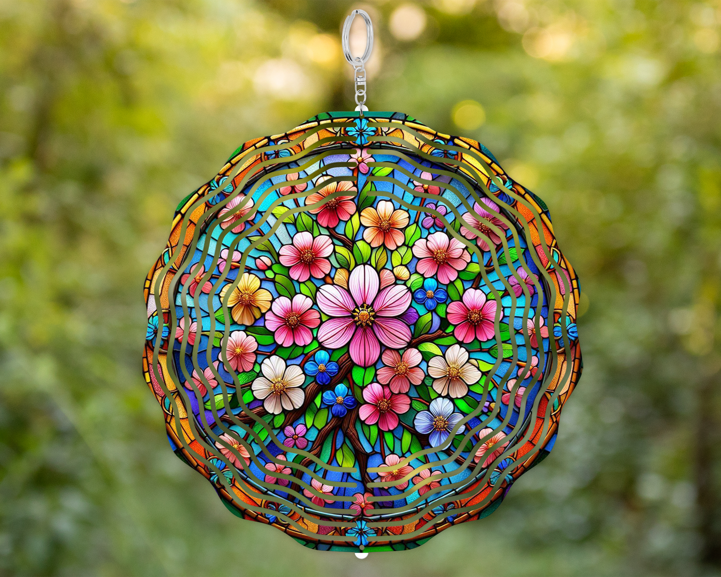 Colorful Flower Wind Spinner | Faux Stained Glass Garden Decor