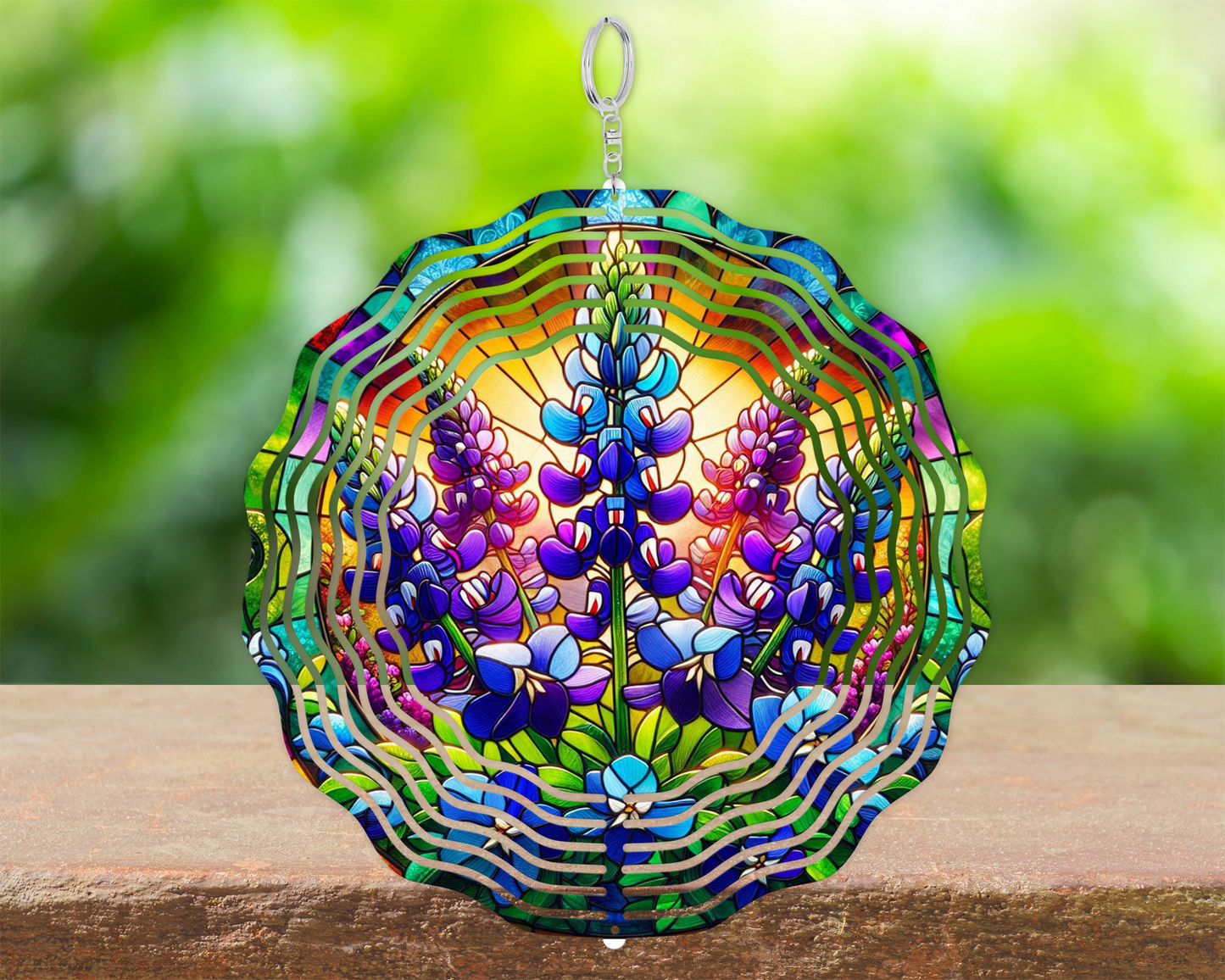 Vibrant 3D Texas Blue Bonnets Sunset Spinners Faux Stained Glass