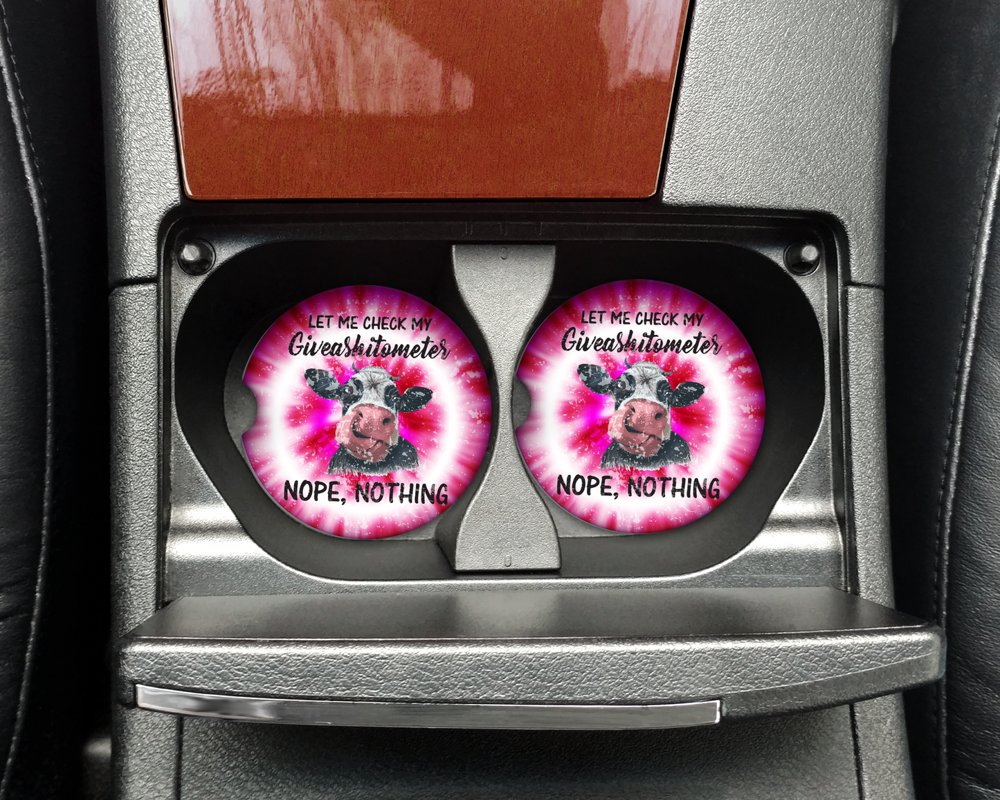 Colorful Ceramic Car Cup Holders, Set of 2 with Funny Cow and Tie Dye Pattern