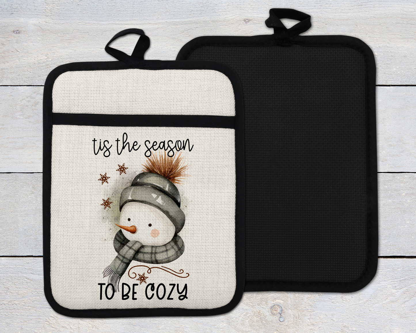 Christmas Oven Mitt, tis the season to be cozy Kitchen Decor, Snowman Oven Mitt