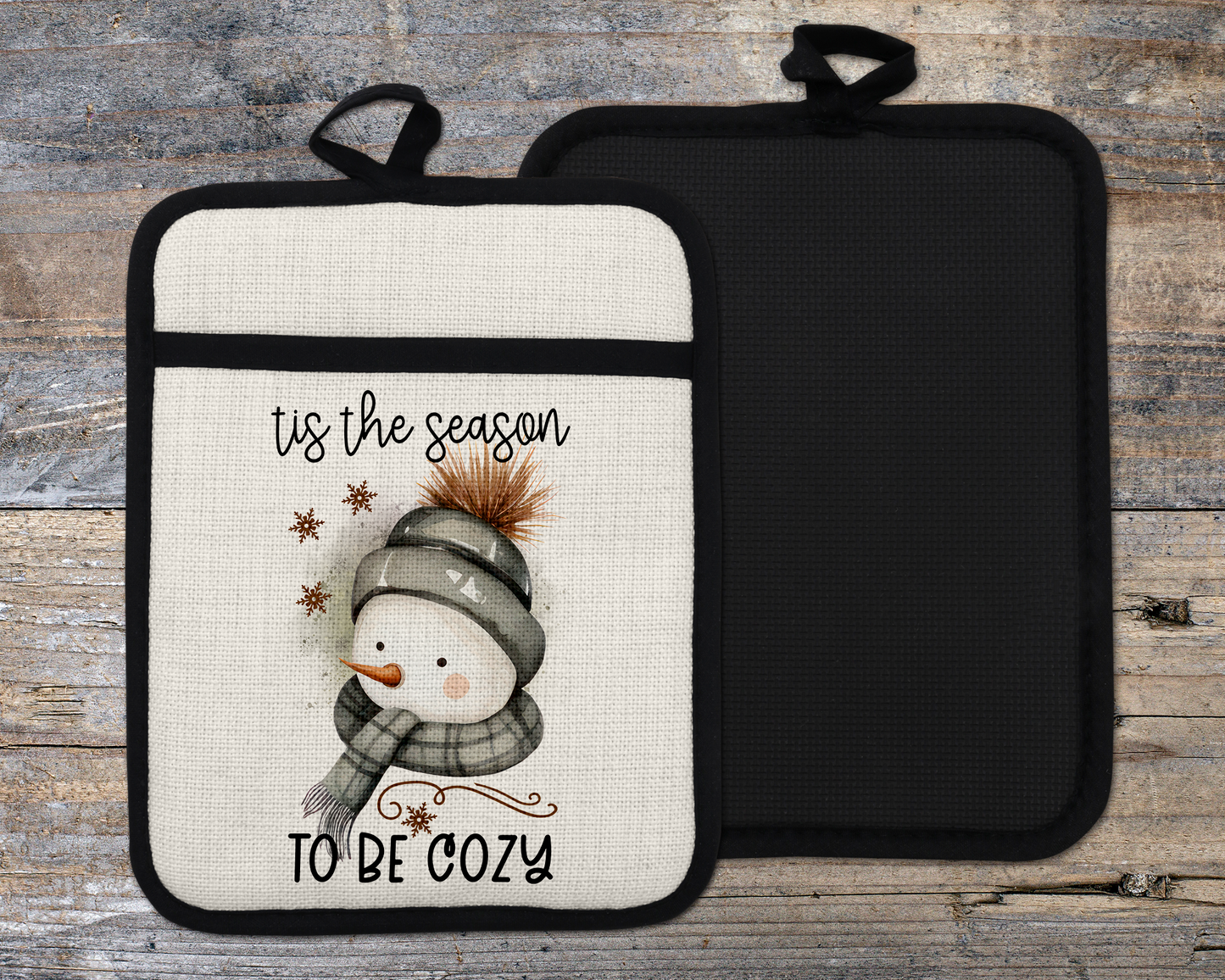Christmas Oven Mitt, tis the season to be cozy Kitchen Decor, Snowman Oven Mitt