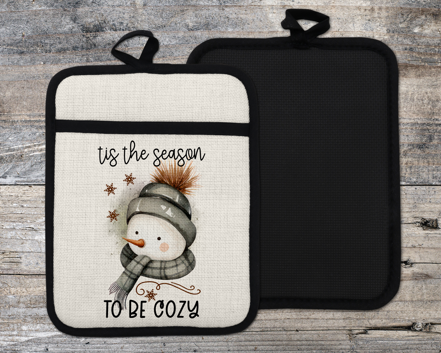 Christmas Oven Mitt, tis the season to be cozy Kitchen Decor, Snowman Oven Mitt