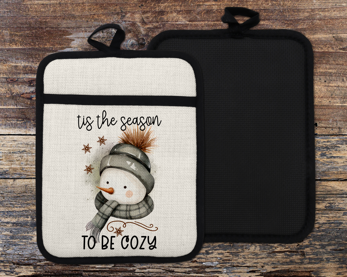 Christmas Oven Mitt, tis the season to be cozy Kitchen Decor, Snowman Oven Mitt