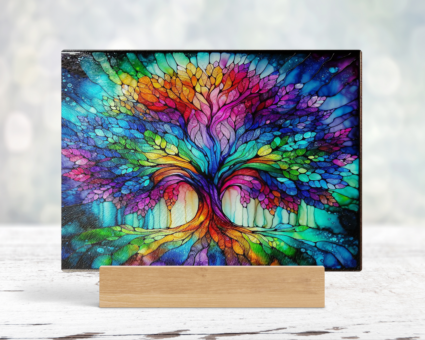 Tree of Life Rainbow Glass Cutting Board - Beautiful Alcohol Ink Art for Kitchen Decor