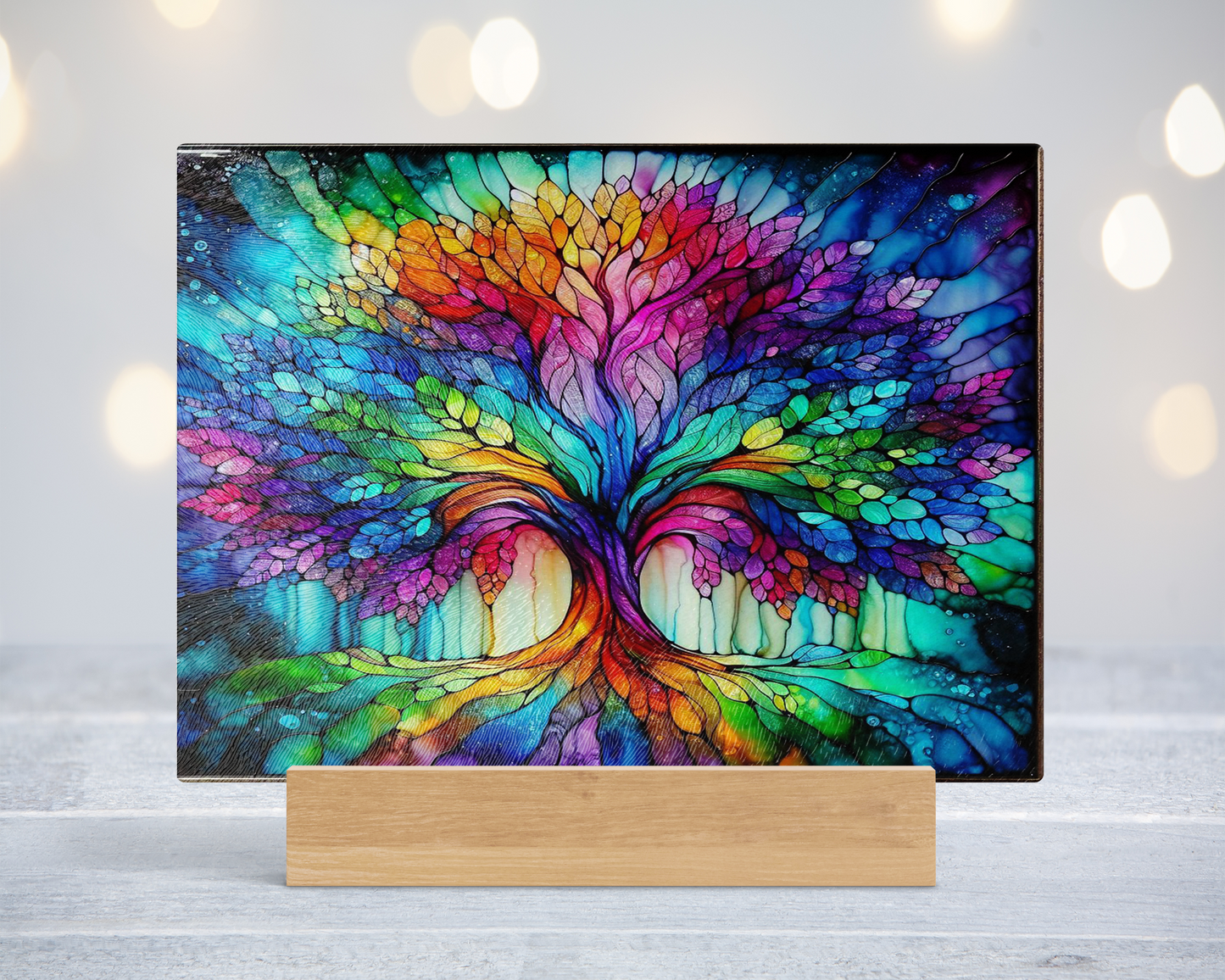 Tree of Life Rainbow Glass Cutting Board - Beautiful Alcohol Ink Art for Kitchen Decor