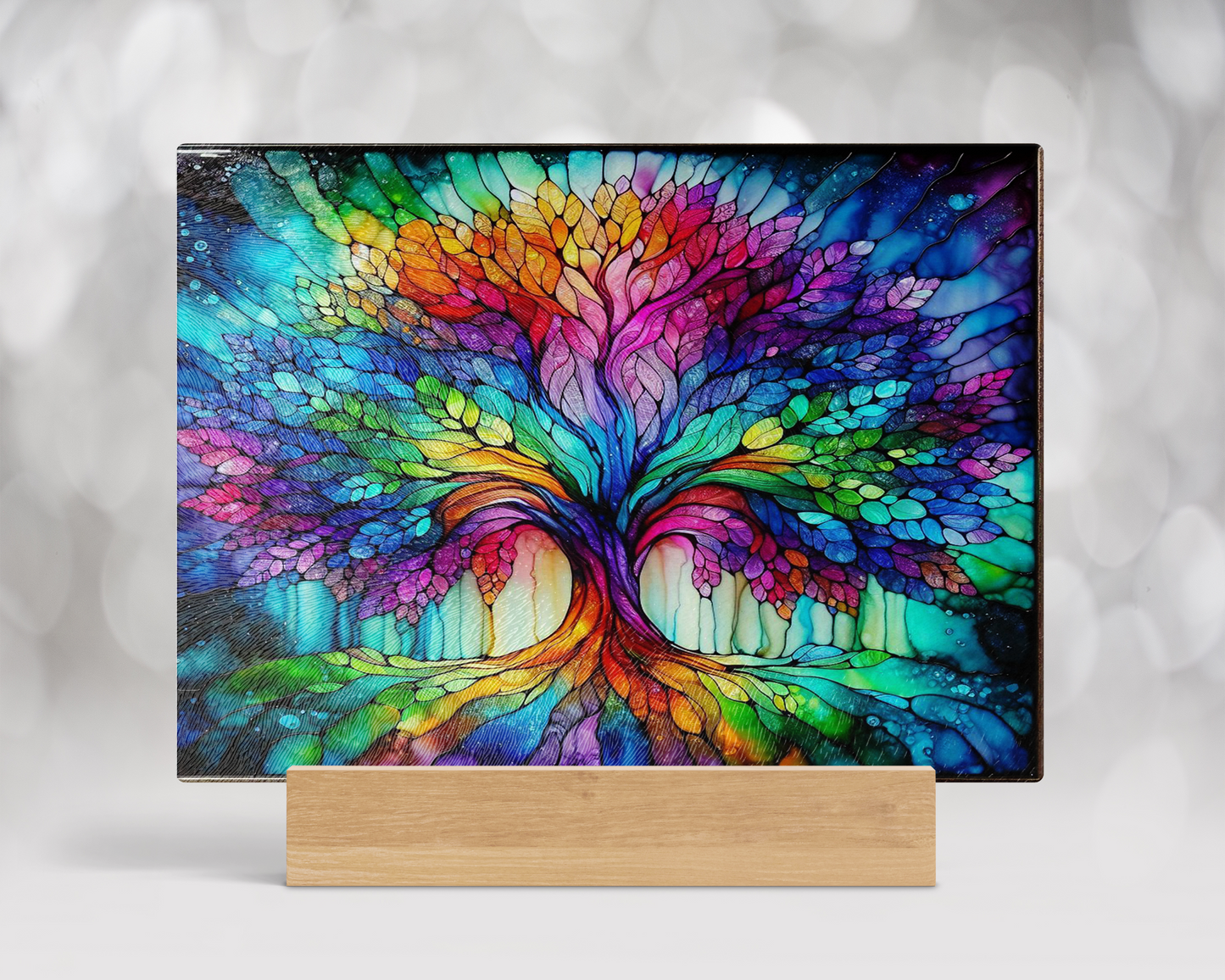 Tree of Life Rainbow Glass Cutting Board - Beautiful Alcohol Ink Art for Kitchen Decor