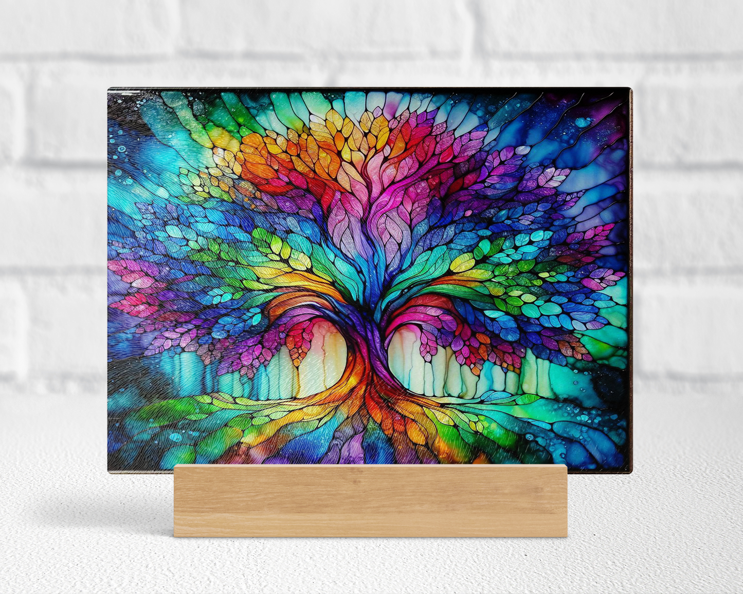 Tree of Life Rainbow Glass Cutting Board - Beautiful Alcohol Ink Art for Kitchen Decor