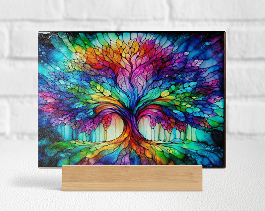 Tree of Life Rainbow Glass Cutting Board - Beautiful Alcohol Ink Art for Kitchen Decor