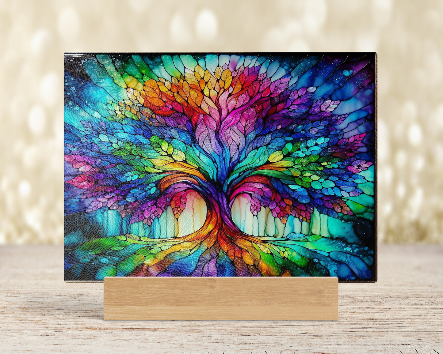 Tree of Life Rainbow Glass Cutting Board - Beautiful Alcohol Ink Art for Kitchen Decor