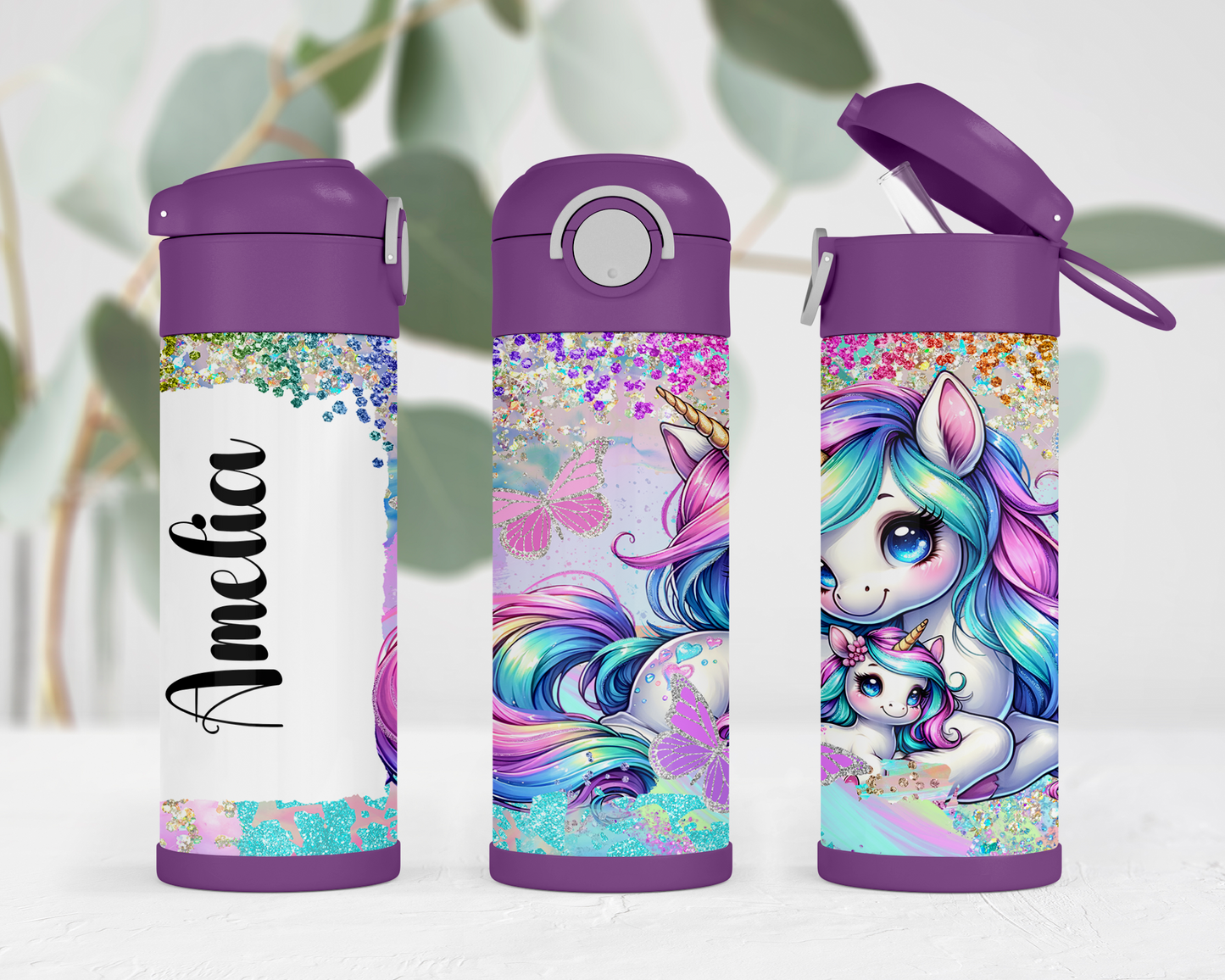 Personalized Unicorn Kids Tumbler - 12oz Flip Top Water Bottle for School Birthdays