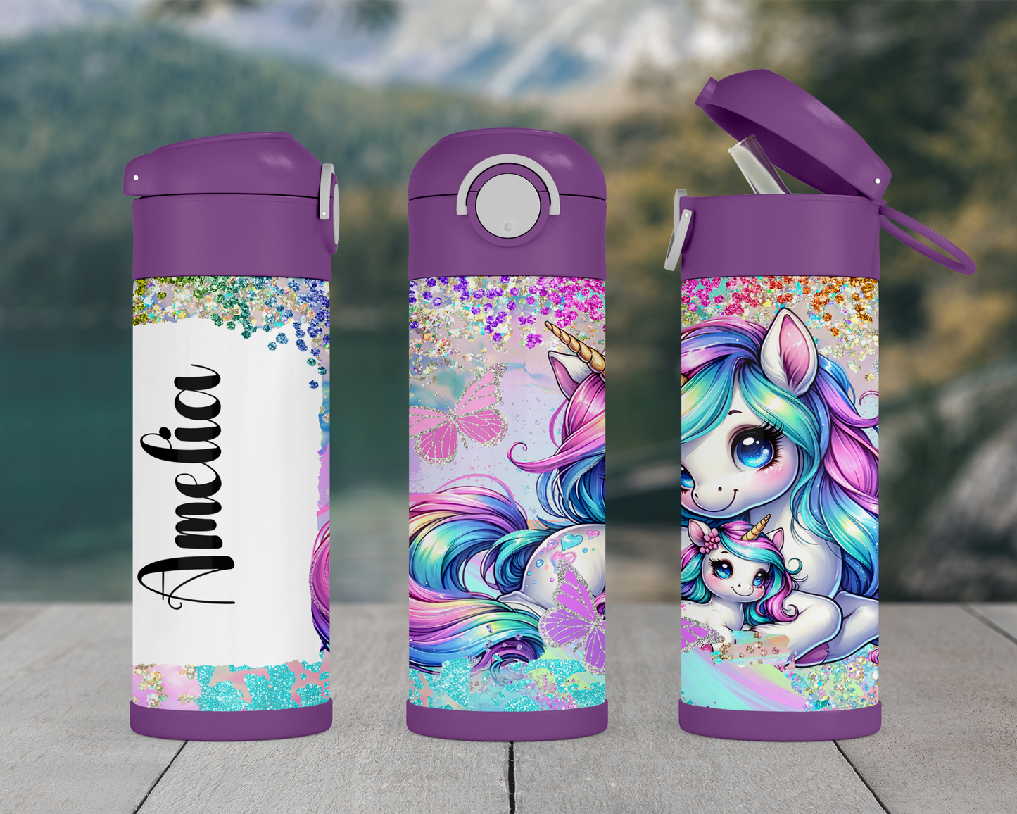 Personalized Unicorn Kids Tumbler - 12oz Flip Top Water Bottle for School Birthdays