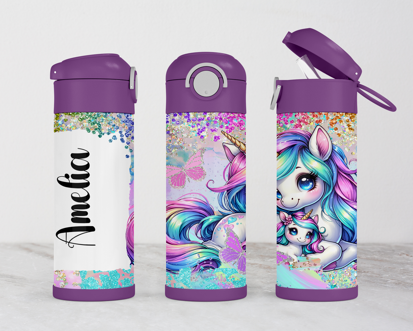 Personalized Unicorn Kids Tumbler - 12oz Flip Top Water Bottle for School Birthdays