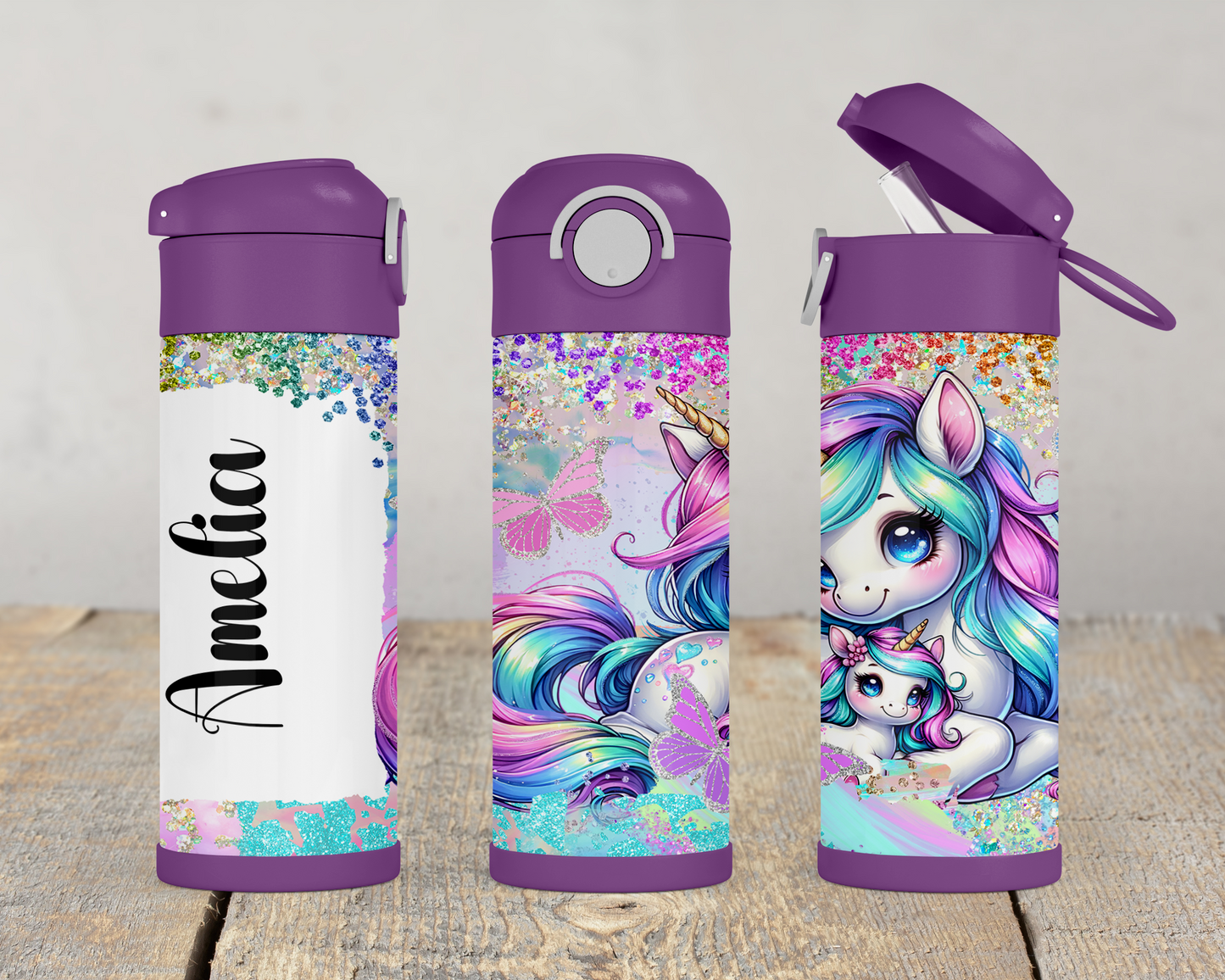 Personalized Unicorn Kids Tumbler - 12oz Flip Top Water Bottle for School Birthdays