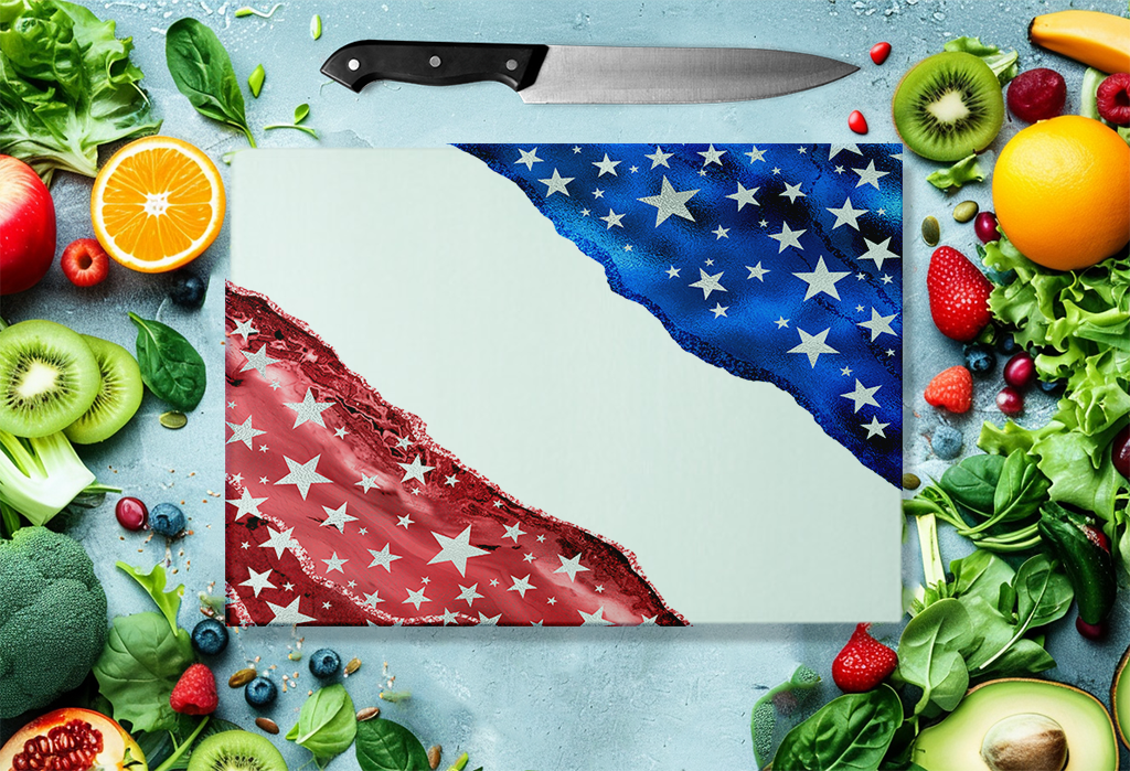 Patriotic Agate Glass Cutting Board - Red White Blue Kitchen Decor