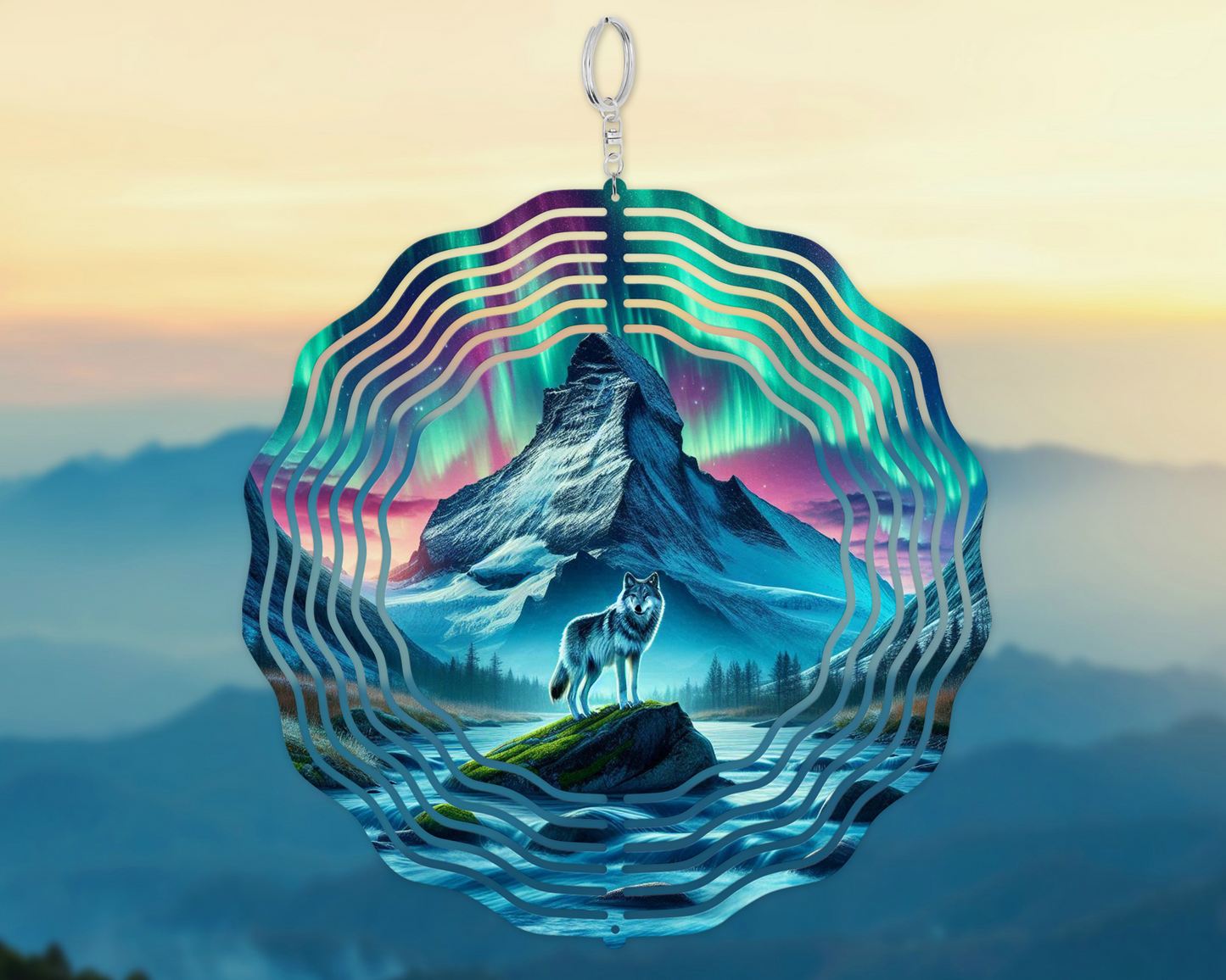 Wolf Garden Decoration - Northern Lights Wind Spinner Unique Vibrant Gift for Mothers Day