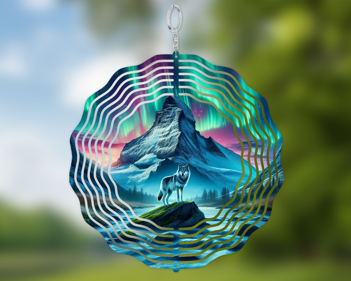 Wolf Garden Decoration - Northern Lights Wind Spinner Unique Vibrant Gift for Mothers Day