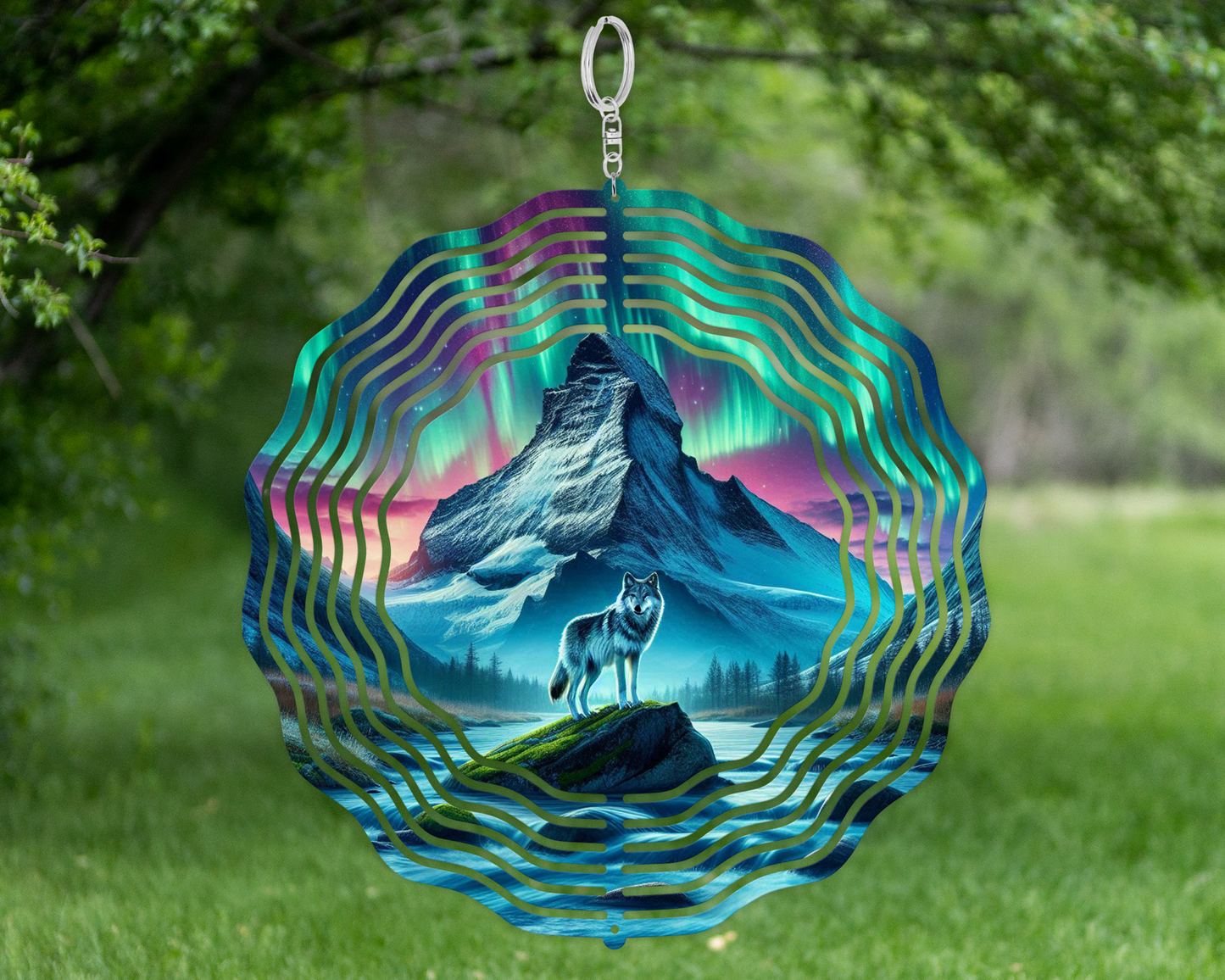 Wolf Garden Decoration - Northern Lights Wind Spinner Unique Vibrant Gift for Mothers Day