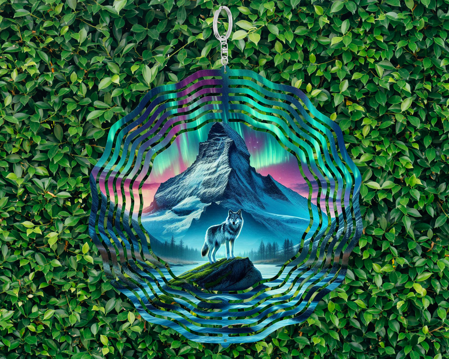 Wolf Garden Decoration - Northern Lights Wind Spinner Unique Vibrant Gift for Mothers Day