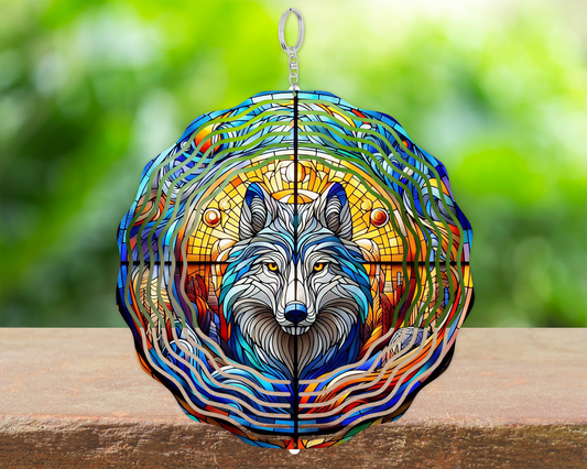 Handcrafted Wolf 3D Wind Spinner with Celestial Background, Nature Inspired Housewarming Gift