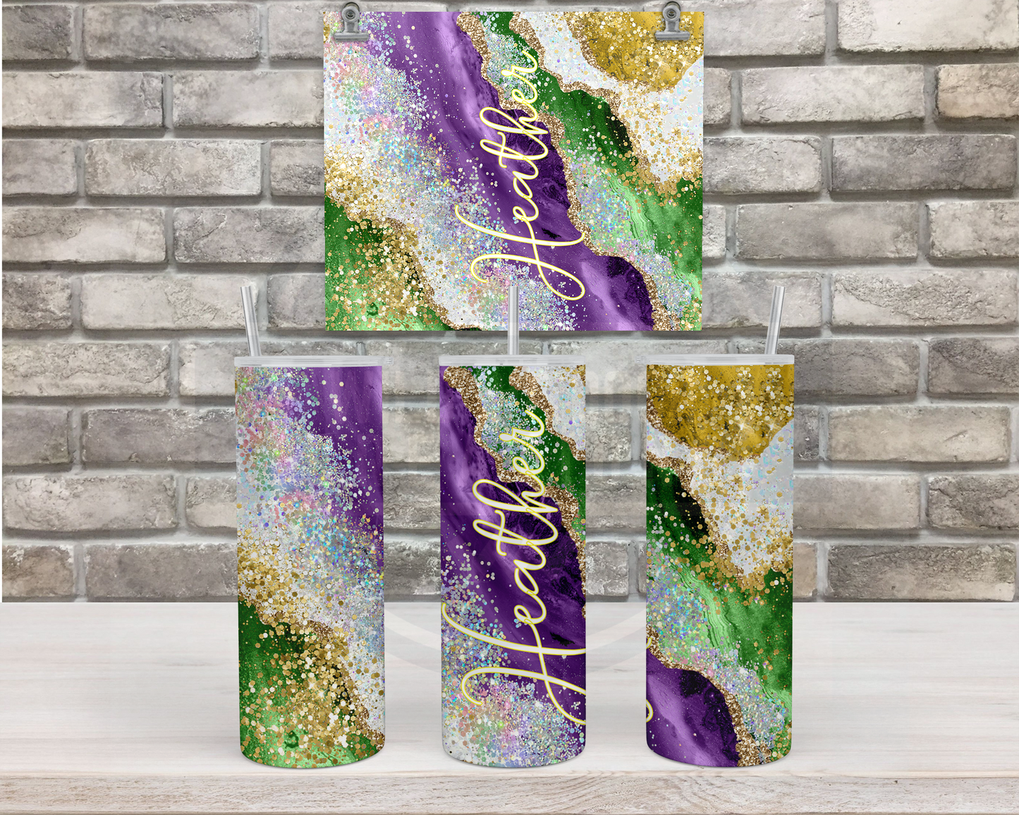 Personalized Mardi Gras Tumbler with Lid Straw - Perfect Bachelorette Party Gift in New Orleans