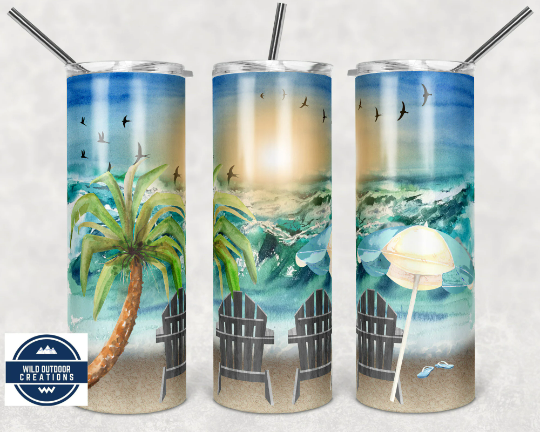 20oz Skinny Tumbler - Beach Sunset Design for Stylish Hydration on the Go