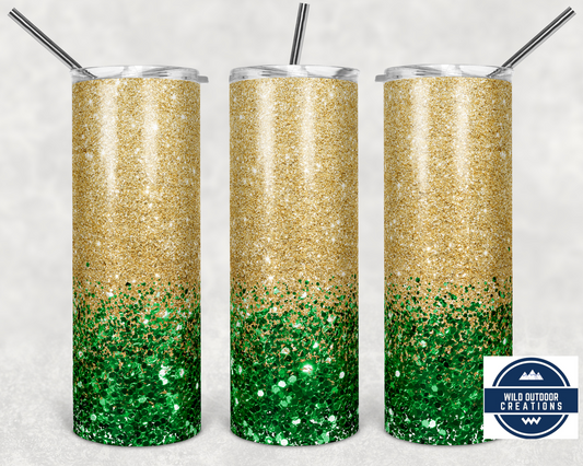 Green and Gold Faux Glitter Tumbler - Stylish Drinkware for Any Occasion